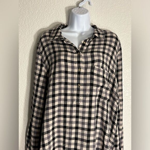 Pistola Check Popover Top Blouse Size Medium Black Cream Gray NWOT XL - Picture 4 of 9